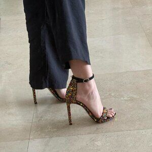 Stuart Weitzman Black shoe with multicolored rhinestone sparkle